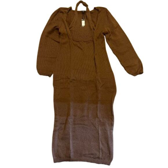 Pretty Little Thing NWT Plus Chocolate Halter neck Knitted Midi Dress Size XXXL - Picture 3 of 4